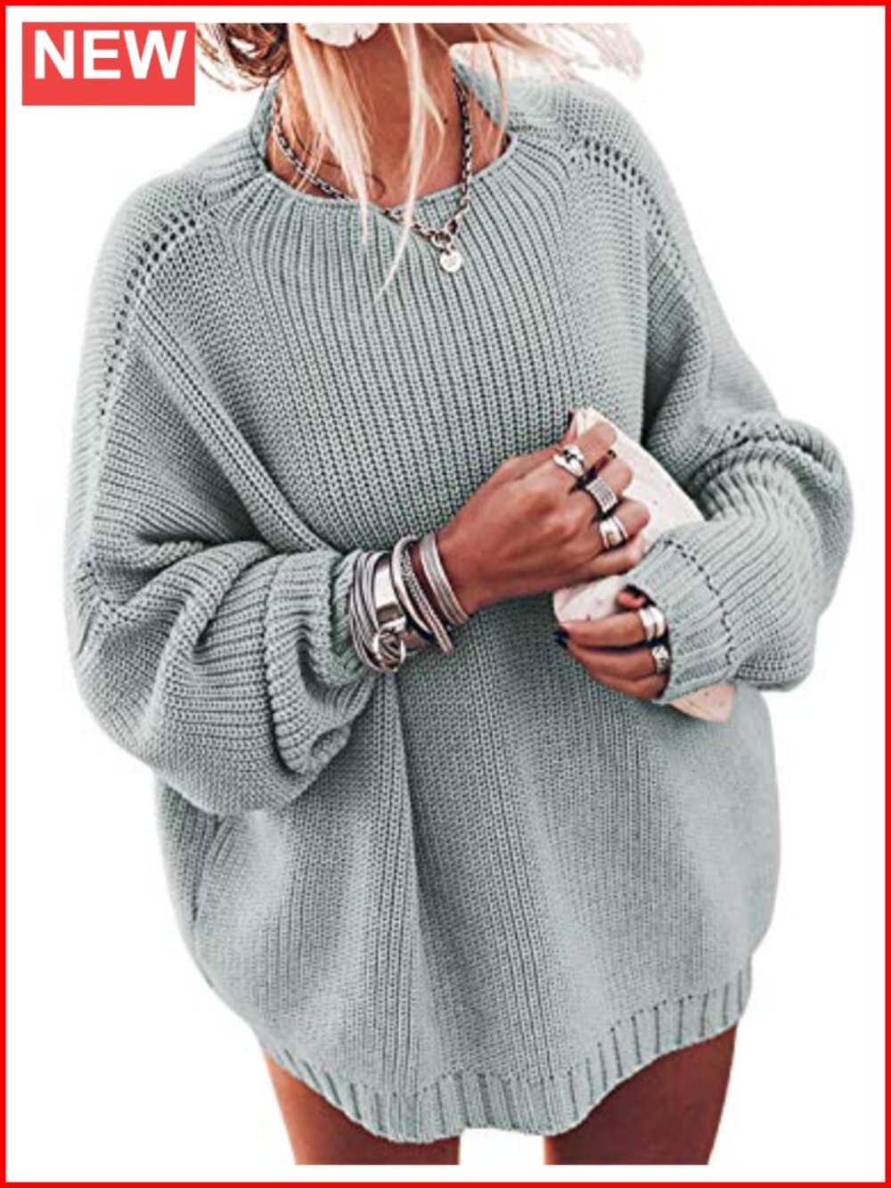 Oversized Chunky Knit Pullover Sweater Batwing Sleeve Mock Neck